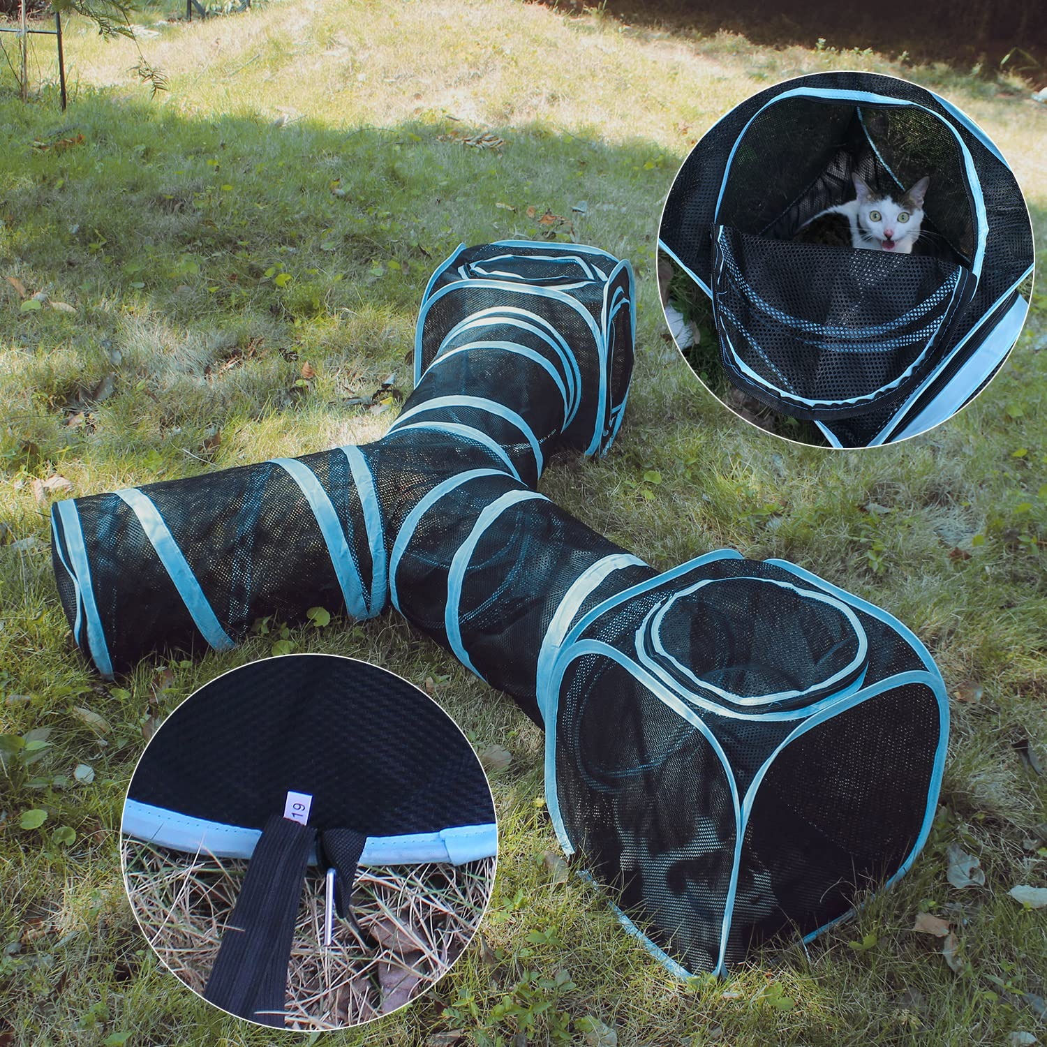 Cat Cube Tunnel Set with 3-Way Tunnel and Two Mesh Cubes, detail view